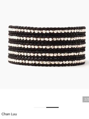 Chan Luu Handmade Black Leather Multi-Strand Wrap Bracelet with Silver Beads